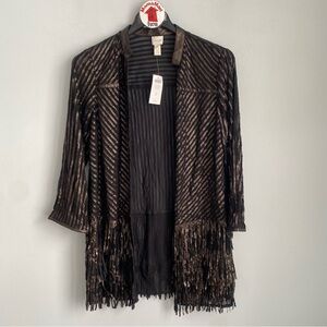 NEW Chico’s Black Artisan Duster Cardigan Faux Leather Fringe